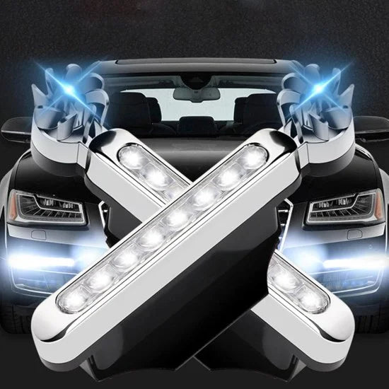 Charkee 2Pcs Car Wind Powered Decorative Daytime Running LED Lights | Auto-On Spinning LED Wheel Light | Waterproof Outdoor Car