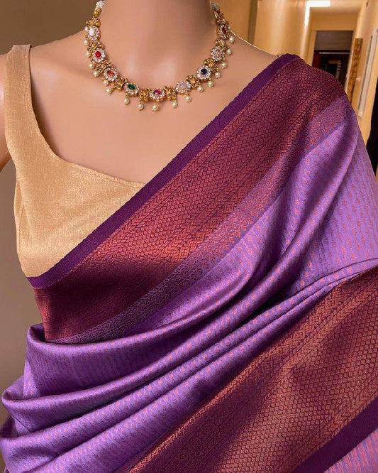 Soft Lichi Purple Jacquard Zari Border Saree