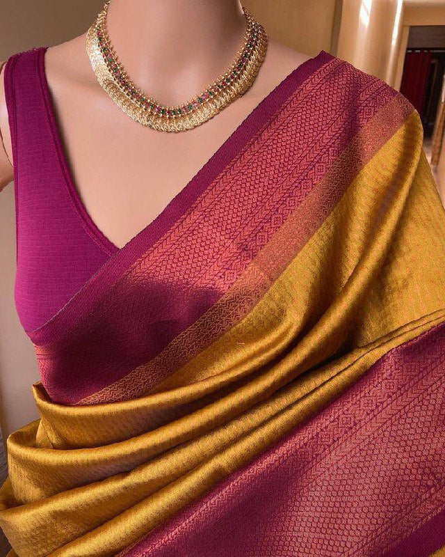 Soft Lichi Purple Mustard Jacquard Zari Border Saree
