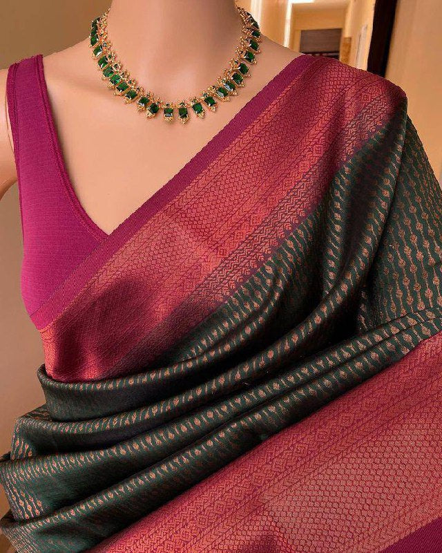 Soft Lichi Purple Green Jacquard Zari Border Saree