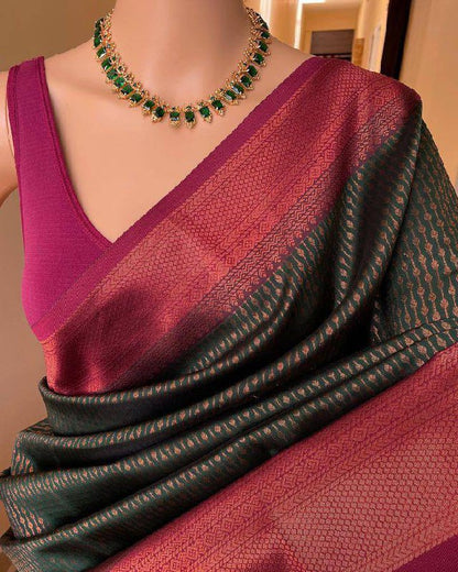 Soft Lichi Purple Green Jacquard Zari Border Saree