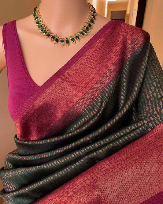 Soft Lichi Purple Green Jacquard Zari Border Saree