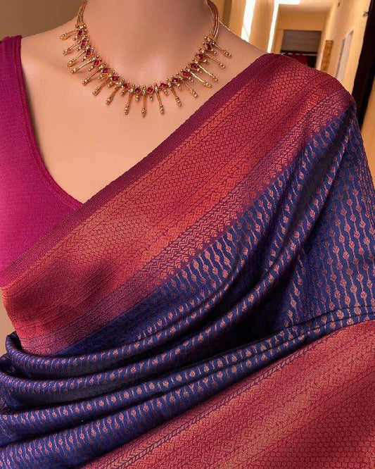 Soft Lichi Purple Blue Jacquard Zari Border Saree