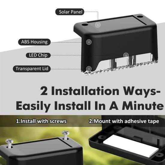 Charkee 4 Pcs Solar Step Light Outdoor | Waterproof LED Stair Light for Garden, Pathway, Fence, Deck, Yard & Home Improvement