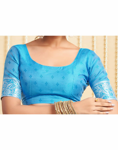 Sky Blue Soft Lichi Jacquard Saree