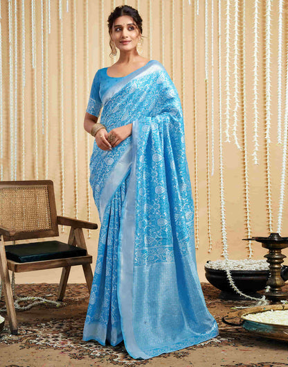 Sky Blue Soft Lichi Jacquard Saree