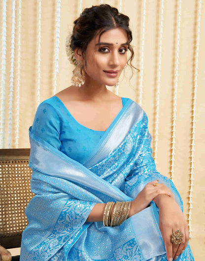 Sky Blue Soft Lichi Jacquard Saree