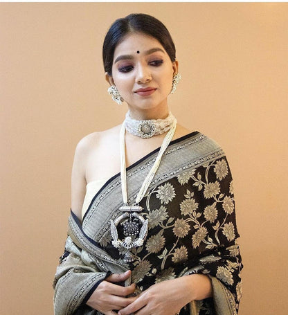 Premium Black Lichi Silk Saree with Rich Jacquard Pallu