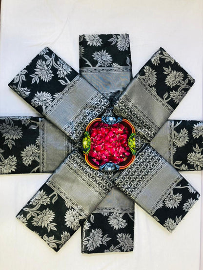 Premium Black Lichi Silk Saree with Rich Jacquard Pallu