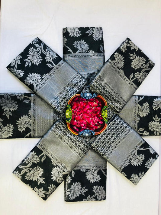 Premium Black Lichi Silk Saree with Rich Jacquard Pallu