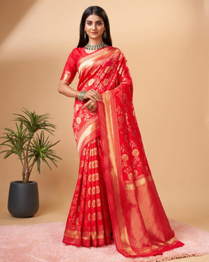Red Soft Lichi Jacquard Saree