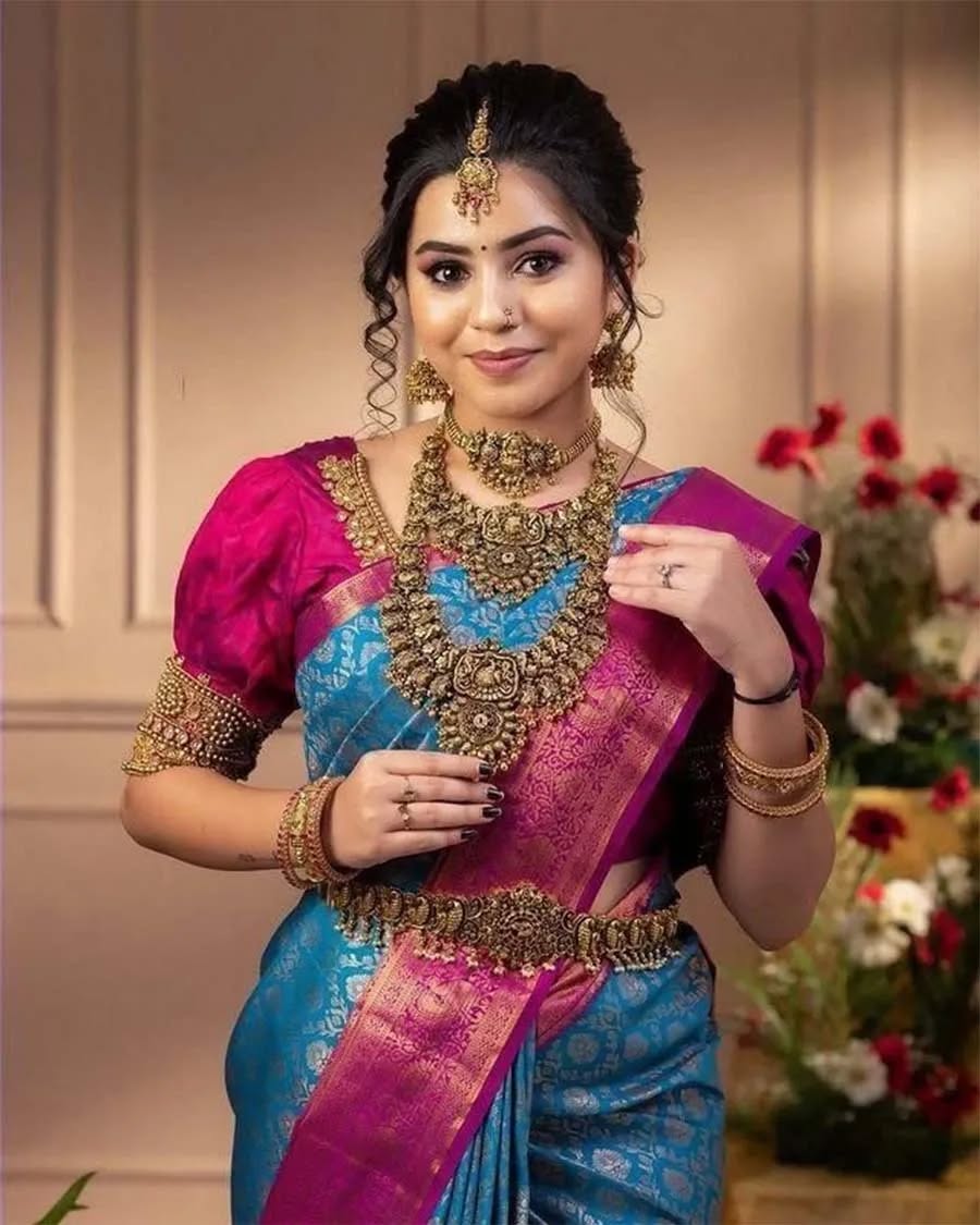 Sky Blue Soft Lichi Jacquard Saree