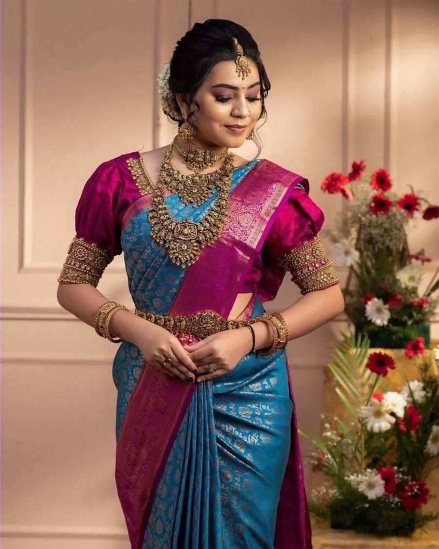 Sky Blue Soft Lichi Jacquard Saree