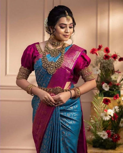 Sky Blue Soft Lichi Jacquard Saree
