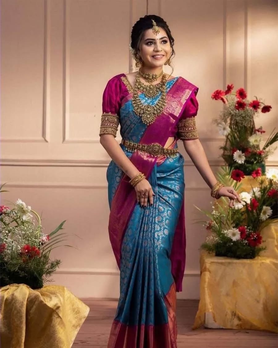 Sky Blue Soft Lichi Jacquard Saree