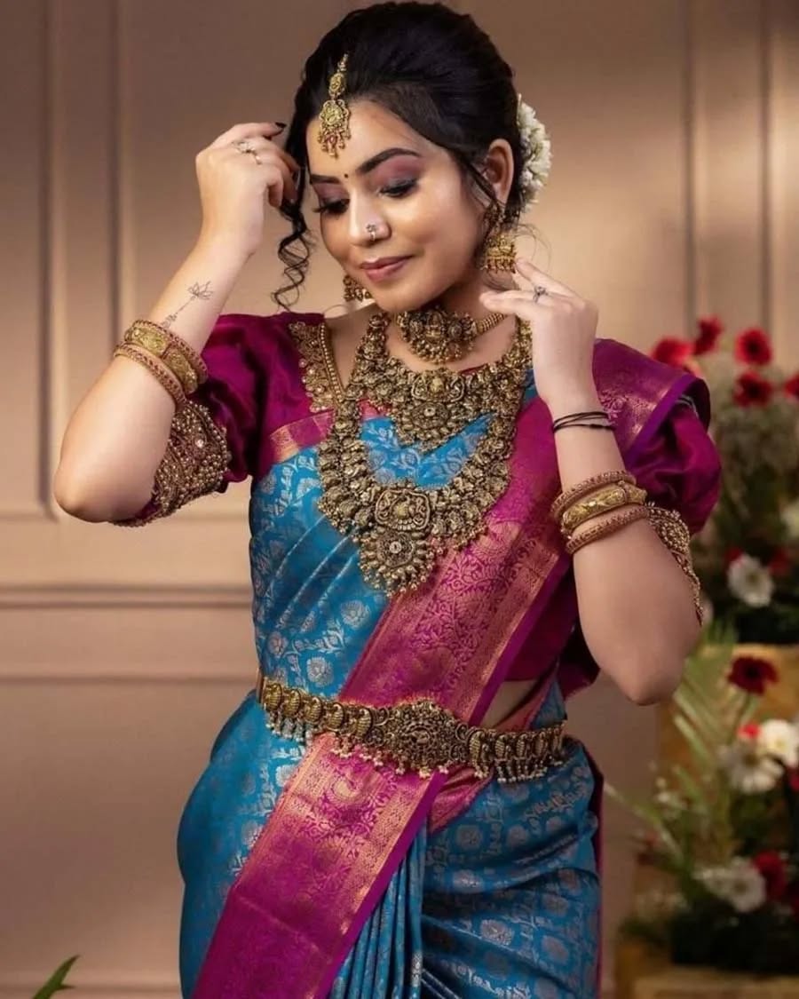 Sky Blue Soft Lichi Jacquard Saree