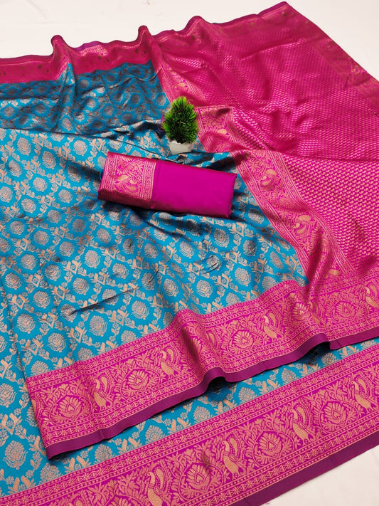 Sky Blue Soft Lichi Jacquard Saree