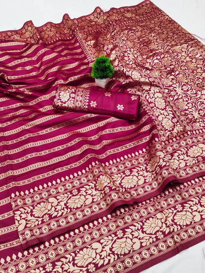 Pink Soft Lichi Zari Saree