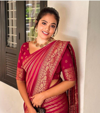 Pink Soft Lichi Zari Saree