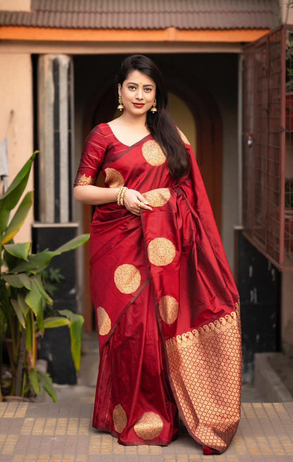 Maroon Soft Lichi Jacquard Saree