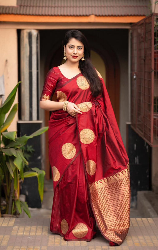 Maroon Soft Lichi Jacquard Saree