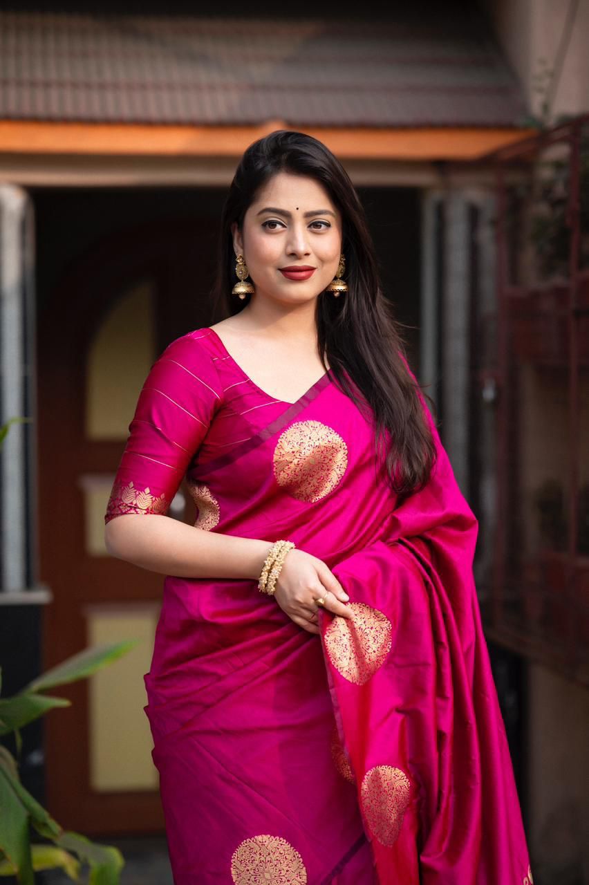 Pink Soft Lichi Jacquard Saree
