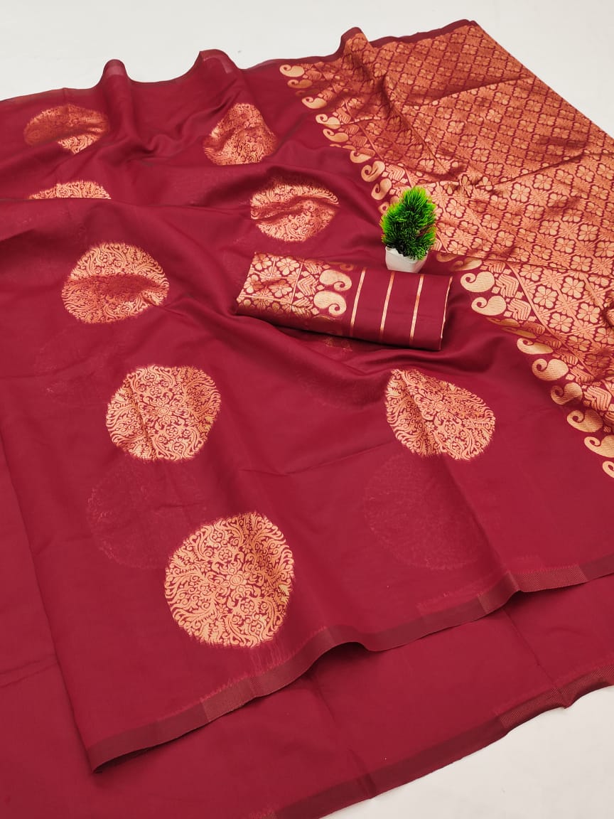 Maroon Soft Lichi Jacquard Saree