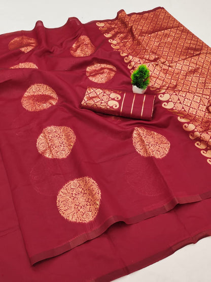 Maroon Soft Lichi Jacquard Saree