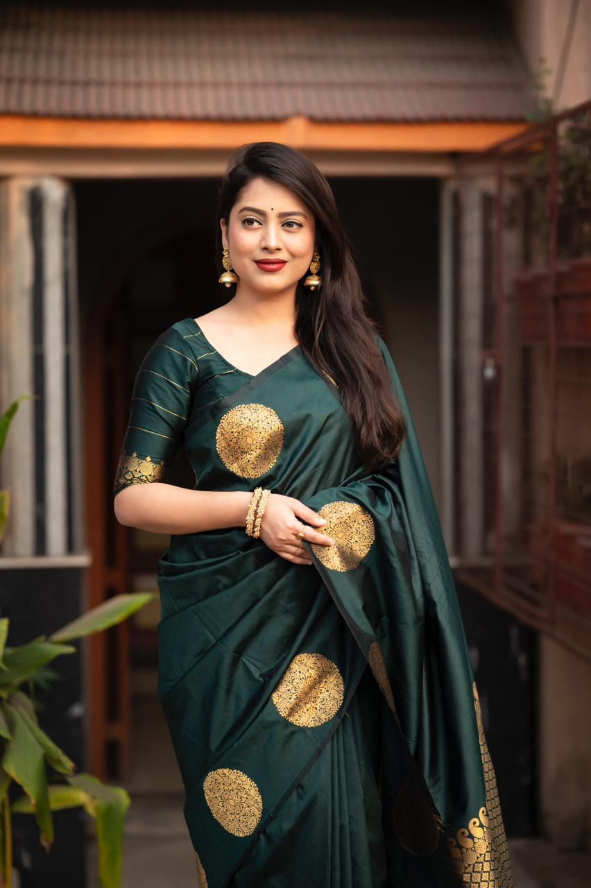 Bottle Green Soft Lichi Silk Saree