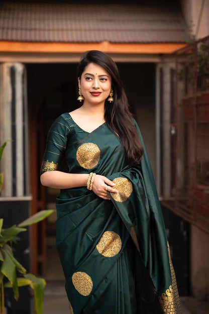 Bottle Green Soft Lichi Silk Saree