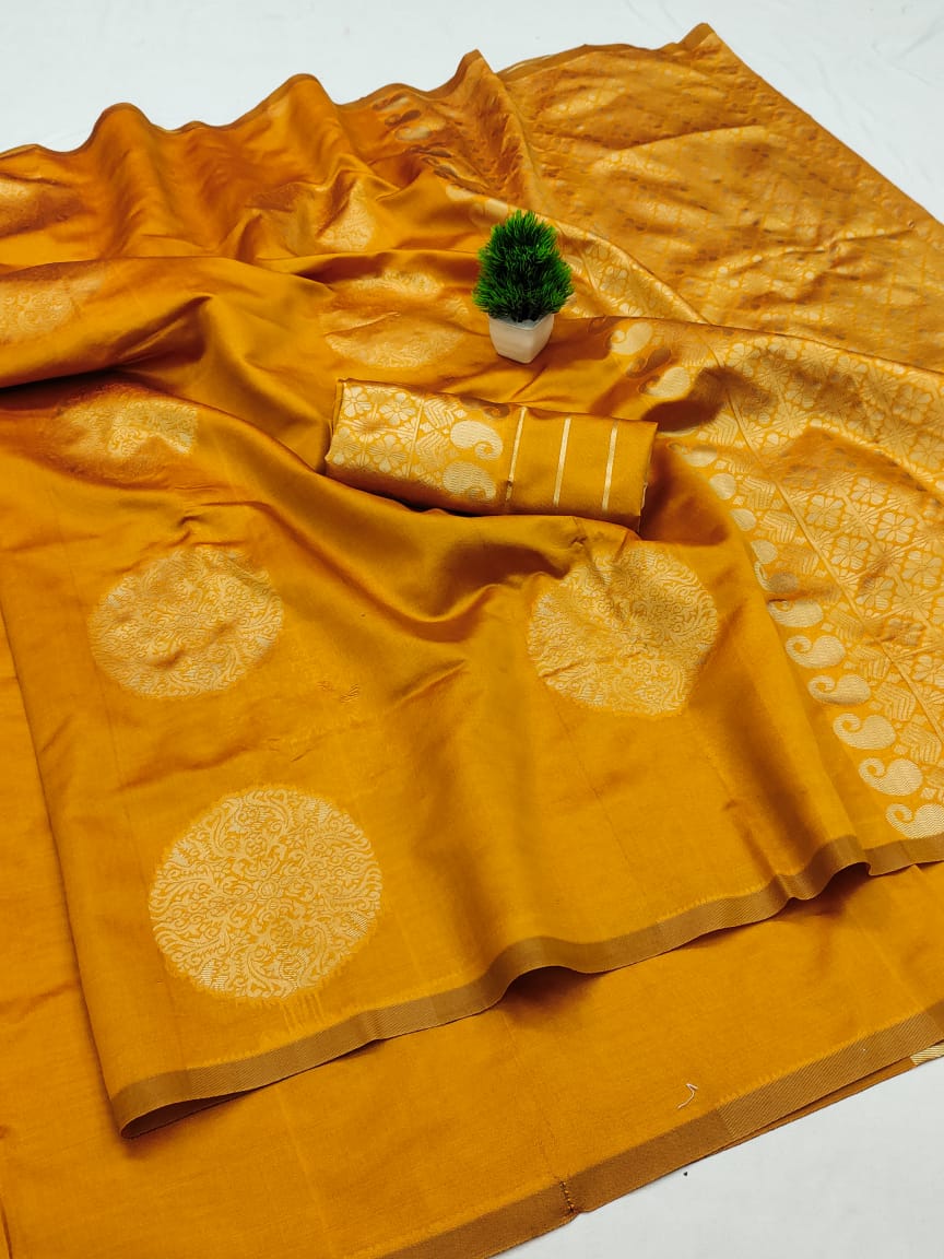 Mustard Soft Lichi Jacquard Saree