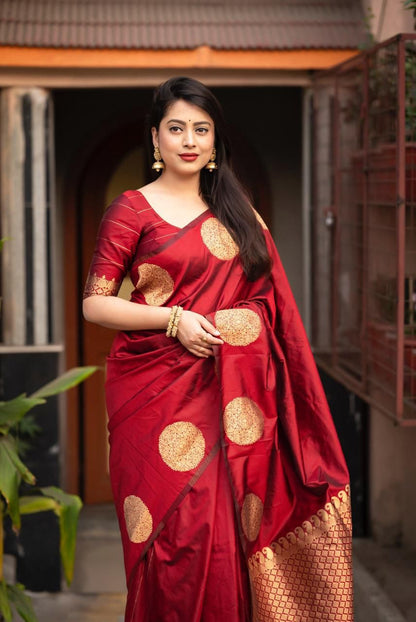 Maroon Soft Lichi Jacquard Saree