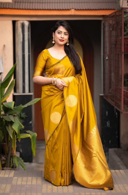 Mustard Soft Lichi Jacquard Saree
