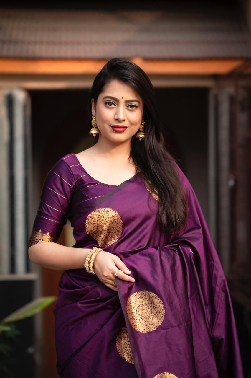 Purple Soft Lichi Jacquard Saree