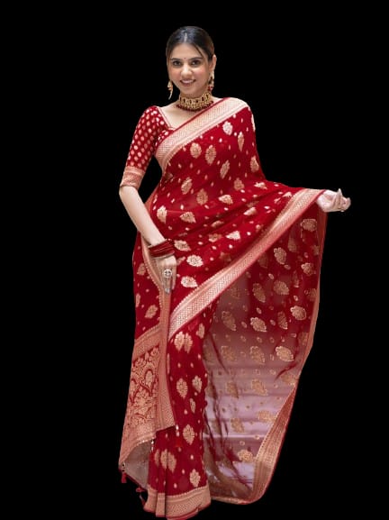 Premium Red Soft Lichi Silk Saree