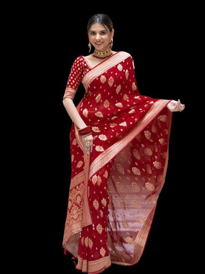 Premium Red Soft Lichi Silk Saree