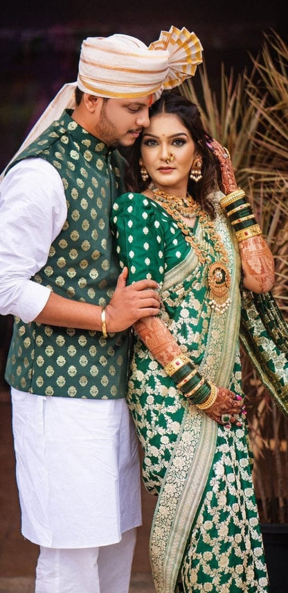 Premium Green Soft Lichi Silk Zari Saree