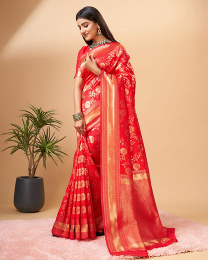 Red Soft Lichi Jacquard Saree