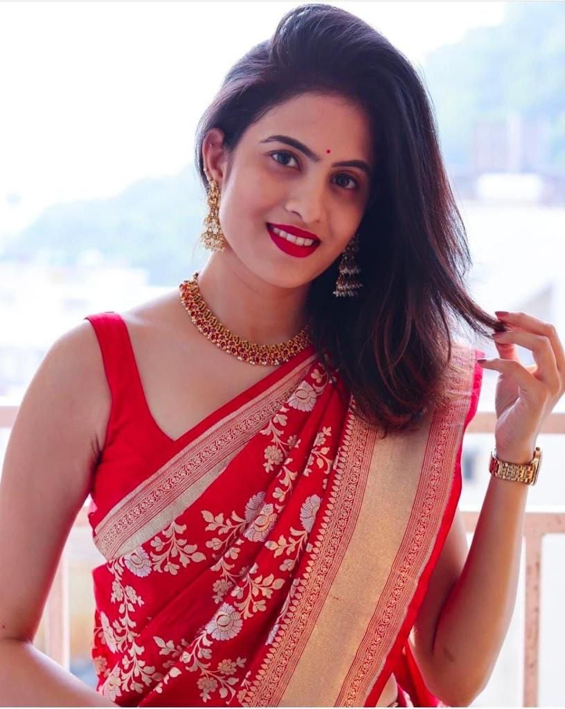 Red Soft Lichi Jacquard Saree