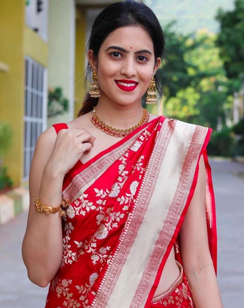 Red Soft Lichi Jacquard Saree