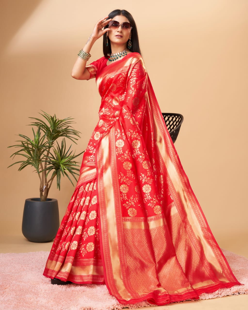 Red Soft Lichi Jacquard Saree