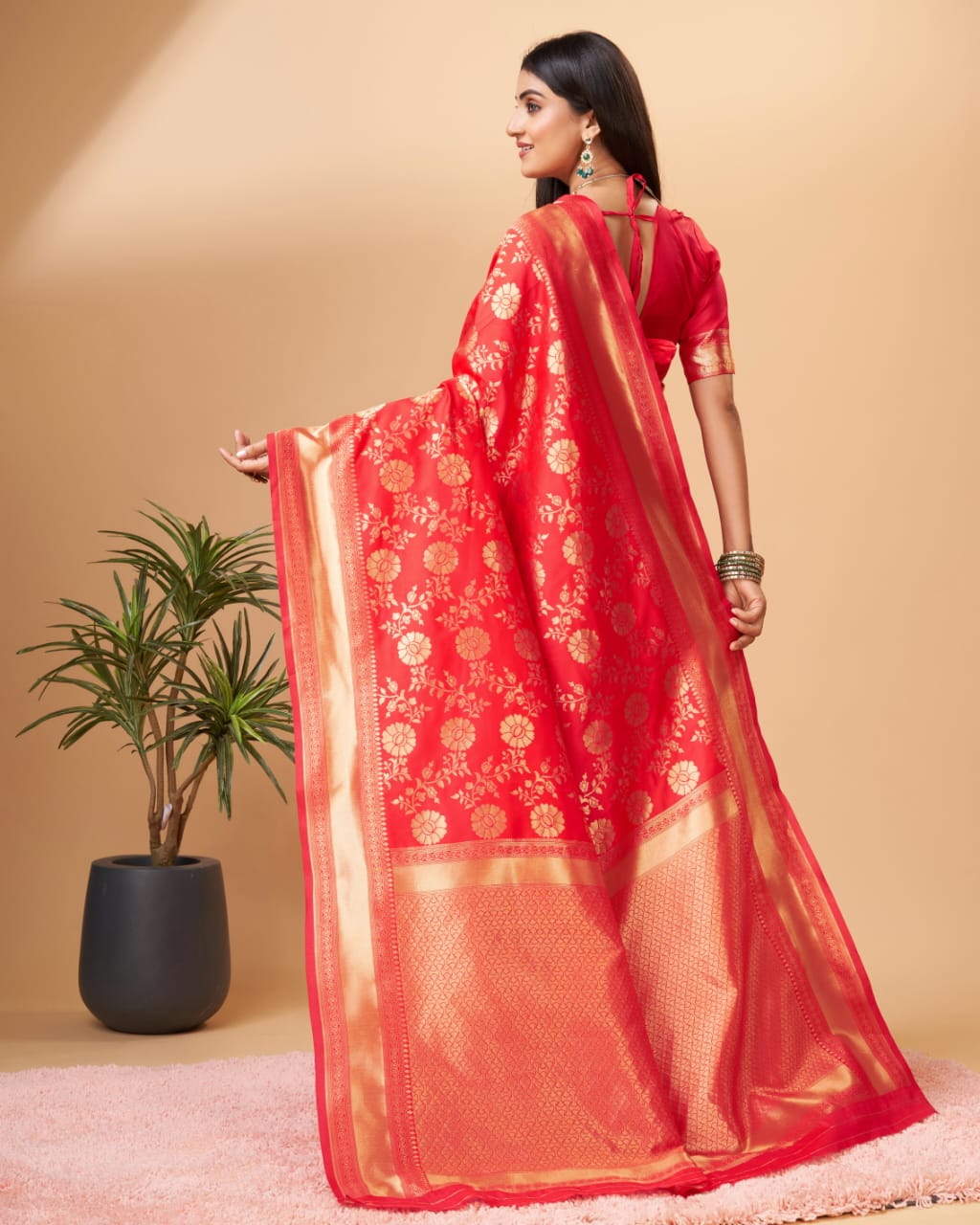 Red Soft Lichi Jacquard Saree