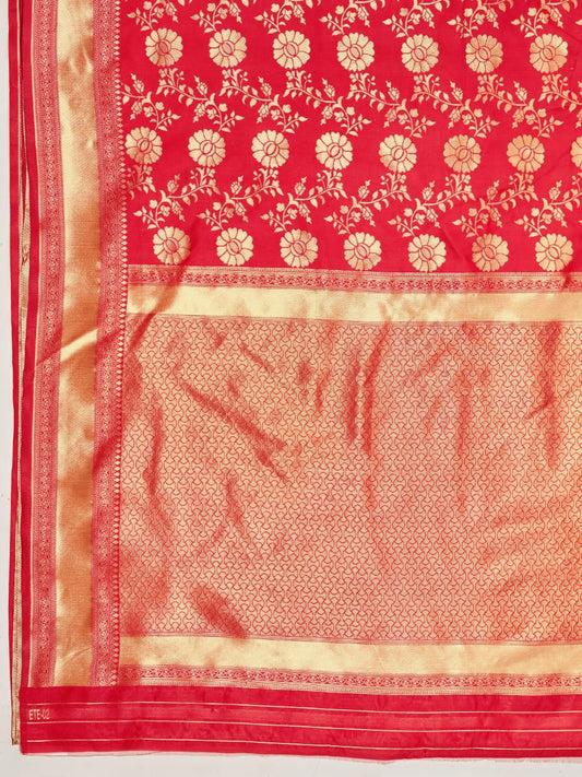 Red Soft Lichi Jacquard Saree