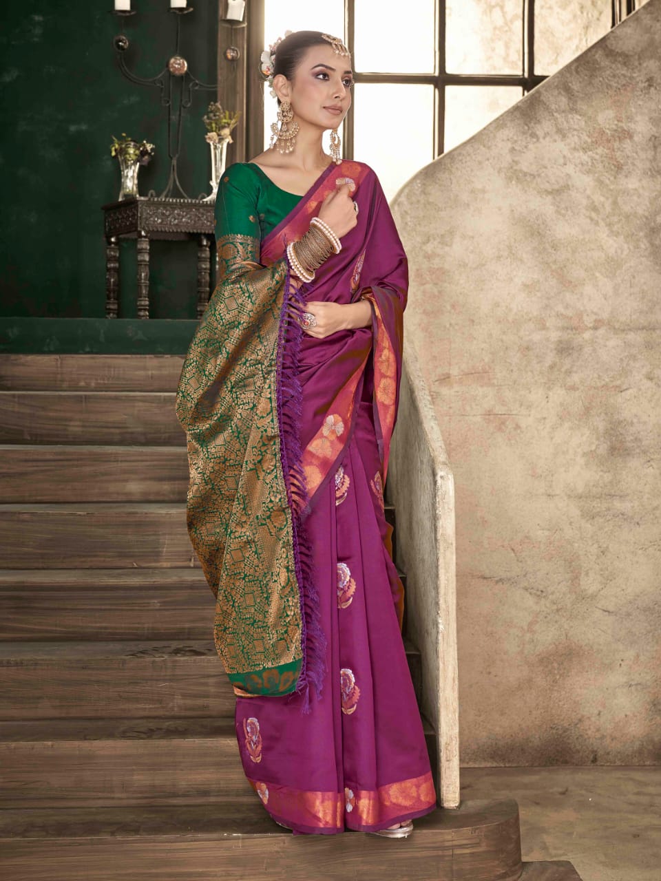 Premium Soft Lichi Silk Banarasi Jacquard Saree