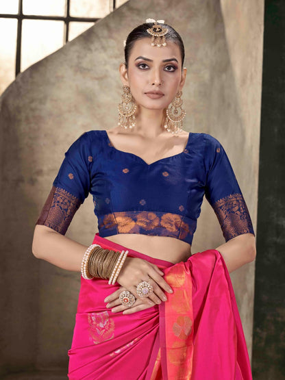 Premium Soft Lichi Silk Pink Banarasi Saree