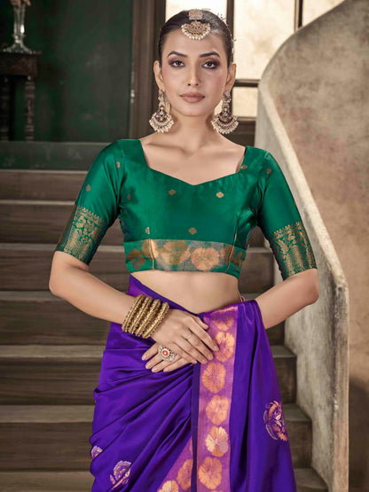 Premium Purple Soft Lichi Silk Banarasi Saree