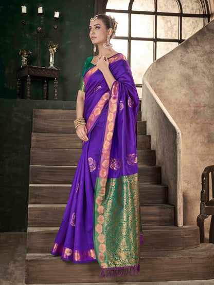 Premium Purple Soft Lichi Silk Banarasi Saree