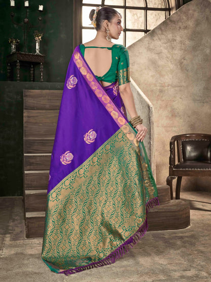 Premium Purple Soft Lichi Silk Banarasi Saree