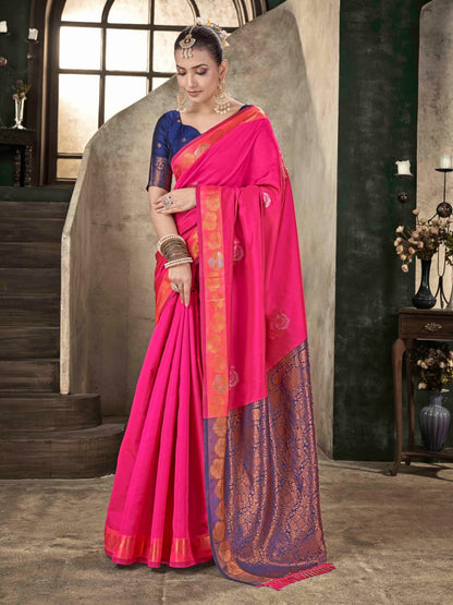 Premium Soft Lichi Silk Pink Banarasi Saree