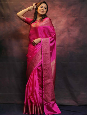 Pink Soft Lichi Zari Work Saree